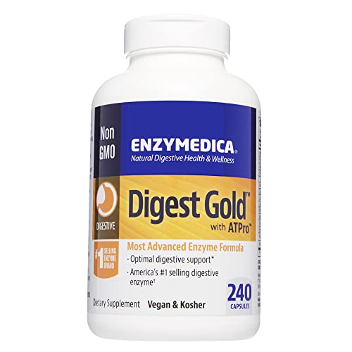 Enzymedica Digest Gold + ATPro, Maximum Strength Enzyme Formula, Prevents Bloating and Gas, 14 Key Enzymes Including Amylase, Protease, Lipase and Lactase, 240 Capsules (FFP)
