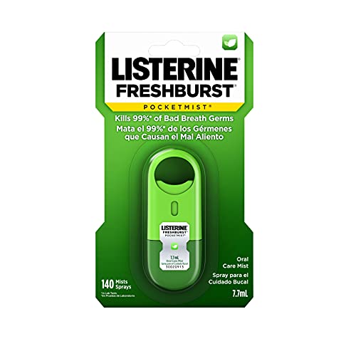 Listerine Freshburst Pocketmist Fresh Breath Oral Care Mist, Non-Aerosol Sugar-Free Minty Breath Refresher Spray to Kill 99% of Bad Breath Germs, Portable, Spearmint Flavor, 7.7 mL (Pack of 6) White