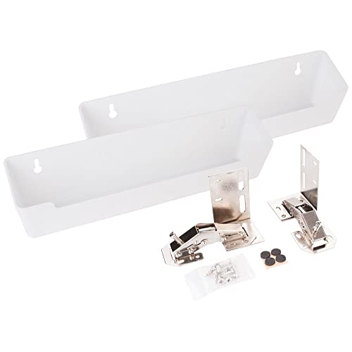 Hardware Resources Tip Out Tray for Sink with Hinges – 2 Tip-Out Trays with 4 Adjustable-Angle, Self-Closing Hinge Set – Sponge Holder, Kitchen Storage Organization Accessories – 3″ (H) x 11″ (W) x 2″ (D) – White