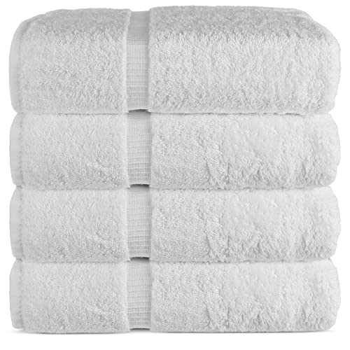 Chakir Turkish Linens 100% Cotton Premium Turkish Towels for Bathroom | 27” x 54” (4-Piece Bath Towels – White)