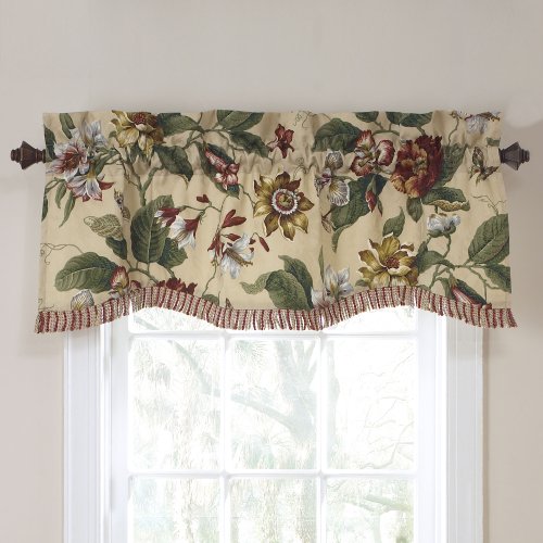Waverly Laurel Springs Valances for Windows Rod Pocket Curtains for -Kitchen and Living Room, 50″ x 15″, Parchment