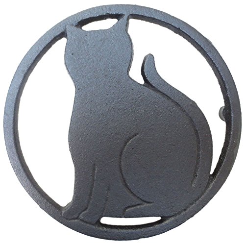 Black Cat Metal Trivet with Feet for Kitchen or Dining Table – Cast Iron – 5.6-Inches Across – More Than One Makes a Set for Countertop – Popular Cat Lover Gifts and Halloween Decorations