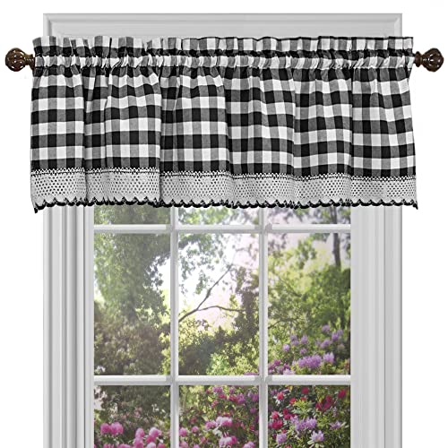 Buffalo Check Valance Window Curtains – 58 Inch Width, 14 Inch Length – Black & White Plaid – Light Filtering Farmhouse Country Drapes for Bedroom Living & Dining Room by Achim Home Decor