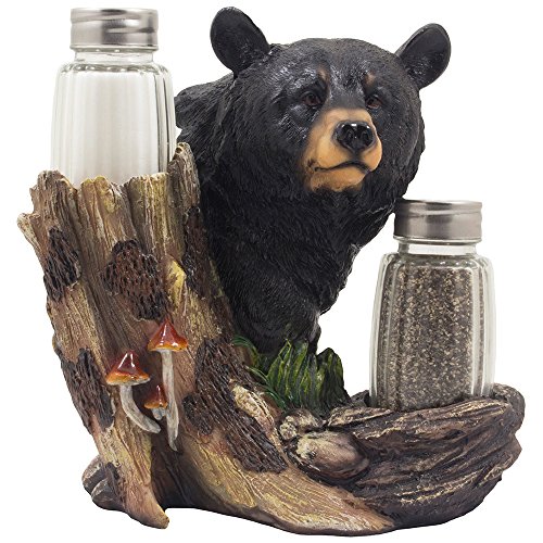 Black Bear Glass Salt and Pepper Shaker Set Sculpture Kitchen Decor in Rustic Lodge and Cabin Figurines by Home-n-Gifts