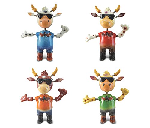 COTA Global Cool Cow Refrigerator Bobble Magnets Set of 4 – Assorted Color Fun Cute Farm Life Animal Cow Bobble Head Magnets for Kitchen Fridge, Home Decor and Cool Office Decorative Novelty – 4 Pack