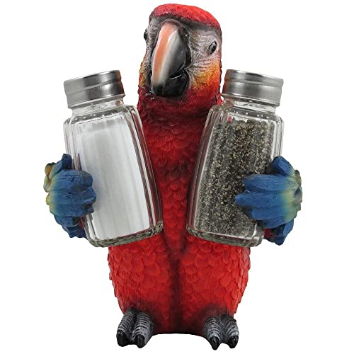Tropical Parrot Glass Salt and Pepper Shaker Set with Holder Figurine for Beach Bar or Restaurant & Nautical Kitchen Table Decor or Decorative Macaw and Bird Sculpture Spice Rack Gifts…Tropical Parrot Glass Salt and Pepper Shaker Set with Holder Figurine