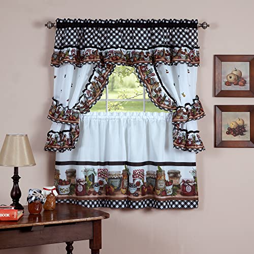 Printed Cottage Tier and Swag Window Curtain Set – 57 Inch Width, 36 Inch Length – Mason Jars – Light Filtering Drapes for Kitchen, Living & Dining Room by Achim Home Decor