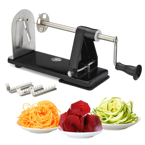 ICO 3-Blade Steel Vegetable Spiralizer Slicer and Curly Fry Cutter, Zoodles Maker with 3 Stainless Steel Interchangeable Blades and 1 Built-In & Non-Slip Technology, Black
