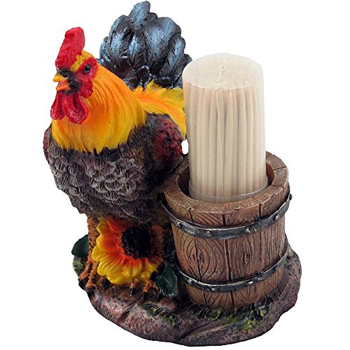 Farm Rooster and Old Fashioned Water Pail Toothpick Holder Set Figurine in Country Kitchen or Bar Chicken Decor, Sculptures and Statuettes and Rustic Gifts for Farmers