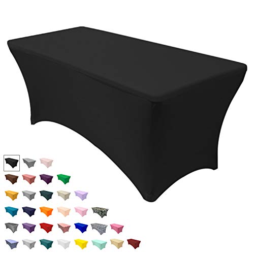 YOUR CHAIR COVERS – 6 ft Rectangular Fitted Spandex Tablecloths Party Folding Table Cover Elastic Tablecloth – Black, Stretchy Spandex Table Covers
