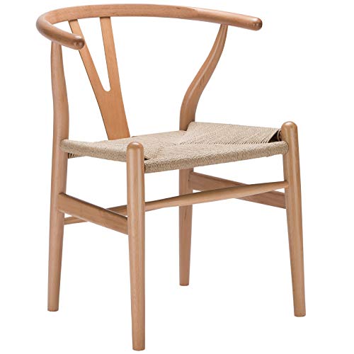 Poly and Bark Weave Modern Wooden Mid-Century Dining Chair, Hemp Seat, Natural (Set of 2) | The Storepaperoomates Retail Market - Fast Affordable Shopping