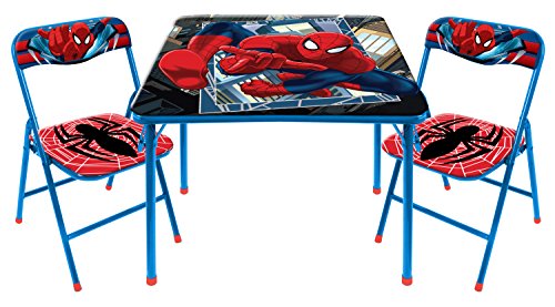 Idea Nuova Marvel Spiderman 3 Piece Children’s Activity Square Table and Chair Set, Ages 3+ (NN201039)