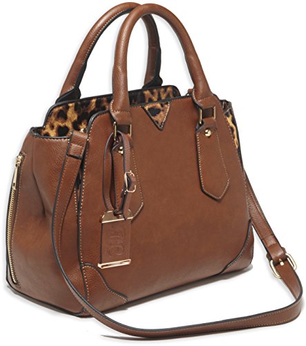 Bulldog Cases Satchel Style Purse with Holster, Chestnut with Leopard Trim, Medium