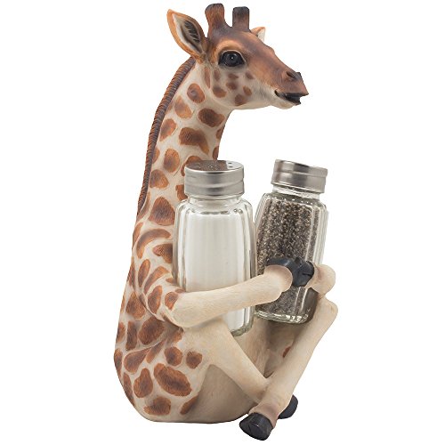 Tekola Decorative Giraffe Salt and Pepper Shaker Set with Display Stand Holder Figurine for African Jungle Safari Kitchen Décor As Spice Racks with Zoo Animal Decorations As Great Art Gifts