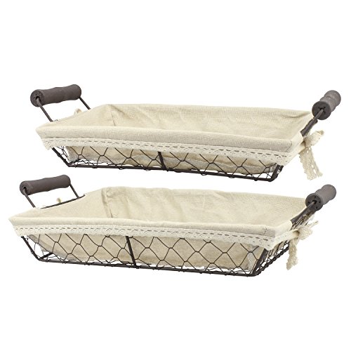 Stonebriar 2pc Rectangle Metal Serving Basket Set with Decorative Fabric Lining, Rustic Serving Trays for Parties, Centerpiece for Coffee or Dining Table, Document Organizer for Office or Kitchen