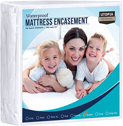 Utopia Bedding Zippered Mattress Encasement Queen – 100% Waterproof and Bed Bug Proof Mattress Protector – Absorbent, Six-Sided Mattress Cover