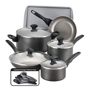 Farberware Dishwasher Safe Nonstick Cookware Pots and Pans Set, 15 Piece, Pewter | The Storepaperoomates Retail Market - Fast Affordable Shopping