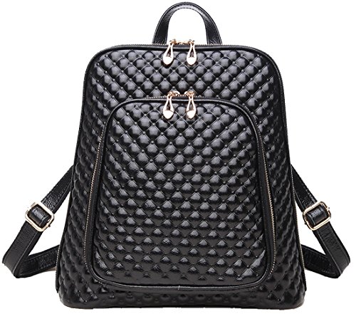 Coolcy Women’s Leather Backpack Casual Shoulder Bag (Black)