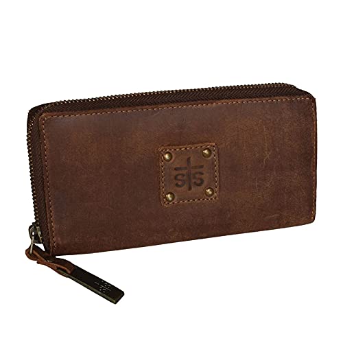STS Ranchwear Women’s Distressed Brown Leather Baroness Bi-fold Zip Wallet