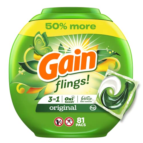 Gain Flings Laundry Detergent Soap Pods, High Efficiency (HE), Original Scent, 81 Count