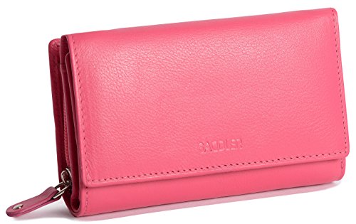 SADDLER Womens Luxurious Leather Trifold RFID Protected Wallet Clutch Purse with Zipper Coin Purse | Designer Multi Credit Card Holder for Ladies | Gift Boxed – Fuchsia