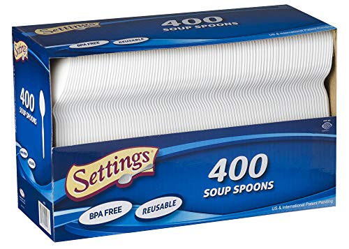 [400 Count] Settings Plastic White Soup Spoons, Practical Disposable Cutlery, Great For Home, Office, School, Party, Picnics, Restaurant, Take-out Fast Food, Outdoor Events, Or Every Day Use, 1 Box