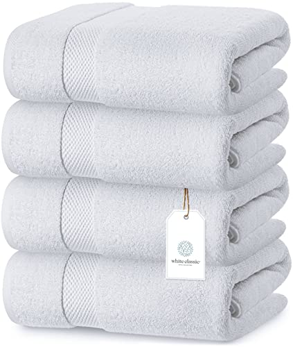 Luxury White Bath Towels Extra Large | 100% Soft Cotton 700 GSM Thick 2Ply Absorbent Quick Dry Hotel Bathroom Towel | 27×54 Inch | White | Set of 4