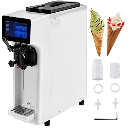 VEVOR Commercial Ice Cream Maker, 10-20L/H Yield, 1000W Countertop Soft Serve Machine with 4.5L Hopper 1.6L Cylinder, Frozen Yogurt Maker with Touch Screen Puffing Pre-Cooling Shortage Alarm, White