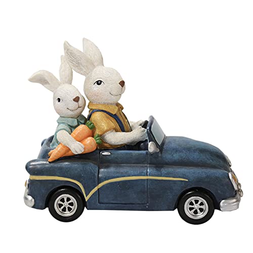 Easter Bunny Home Decorations Hand Painted Resin Rabbit Ornaments Easter Décor Figurines Tabletop Garden Ornament Gifts to Family Couple (8.3* 4.3* 6.3 inch, Daddy and Baby)