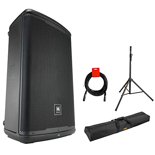 JBL Professional EON715 Powered PA Loudspeaker, 15-Inch (Bluetooth) Bundle with Steel Speaker Stand, Stand Bag 51″ Interior, and XLR-XLR Cable