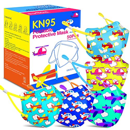 RANTO Kids KN95 Masks for Children 50 Pack, KN95 Mask for Kids 5-Lyers with Adjustable Earloop, Breathable Face Masks for Girls Boys Children Outdoor School