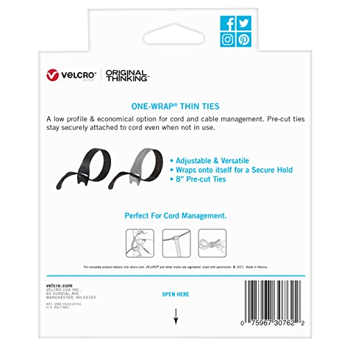 VELCRO Brand 150pk Cable Ties Value Pack | Replace Zip Ties with Reusable Straps, Reduce Waste | For Wire Management and Cord Organizer | 8 x 1/2″ Thin Pre-Cut Design, Black and Gray | The Storepaperoomates Retail Market - Fast Affordable Shopping