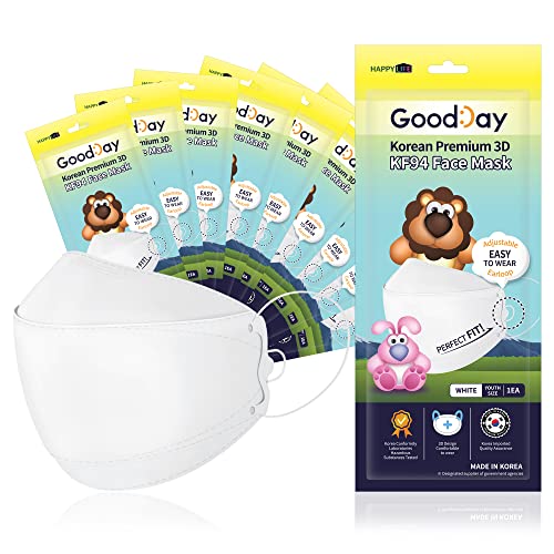 (Pack Of 10) GOODDAY ADJUSTABLE KIDS Certified KF94 Korean Face Mask Disposable Comfortable Youth Children’s Face Mask – Small/White