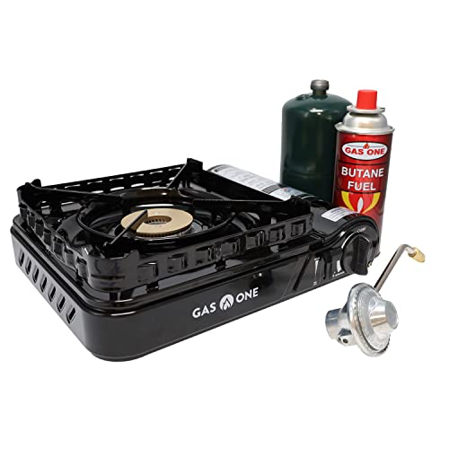 Gas One Dual Fuel Portable Stove 15,000BTU With Brass Burner Head, Dual Spiral Flame Gas Stove – Patent Pending