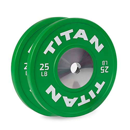 Titan Fitness 25 LB Green Elite Olympic Bumper Plate, Competition Weight Plates, Rubber w/Steel Insert, Sold as a Pair
