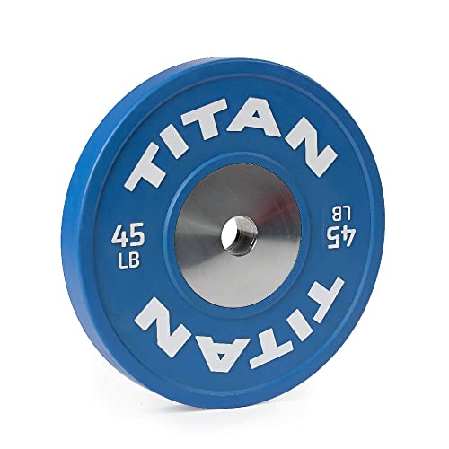 Titan Fitness 45 LB Blue Elite Olympic Bumper Plate, Competition Weight Plates, Rubber with Steel Insert, Sold Individually