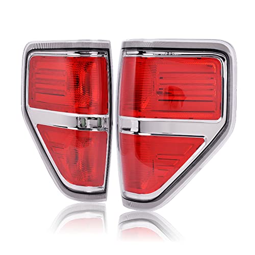 PIT66 Rear Tail Lights Brake Lamps Compatible with 2009-2014 Ford F150 SVT Rear Brake Lamp Assembly Pair (Chrome Trim)
