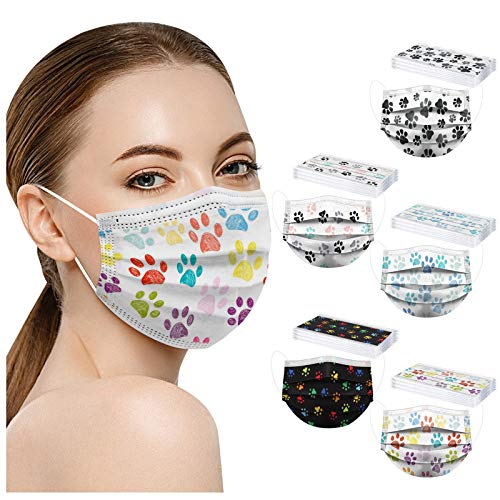 50PCS Colorful Cat Paws Disposable Printed Face_Masks for Adult,3-Ply Protective,Cute Animal Cat Dog Pet Footprint Pattern (Large, Cat Paw #2)