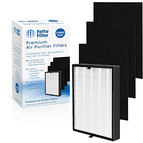 Fette Filter -45i Premium True HEPA Replacement Filter, Compatible with Alen BreatheSmart Flex 45i Air Purifier Only, 3 Pre-Filter Replacements, Compare to Part # B4-Fresh & FL40-Silver-Carbon – Pack of 1+3