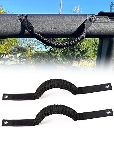 sukemichi Roll Bar Paracord Grab Handles Grip Handles for Ford Bronco Accessories 2020 2021 2022 (2 Pack Black)