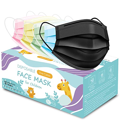 Kids Face Mask,Kids Disposable Face Masks for Protection, 3 Ply Multicolor Breathable Safety Face Mask School Supplies for Children(50Pcs)