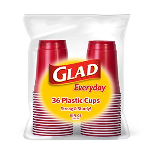 Glad Everyday Plastic Cups 18oz 36ct Red | Red Plastic Cups, 36 Count | Strong and Sturdy Red Plastic Cups for All Occasions, Hold 18 Ounces | Bulk Drinking Cups