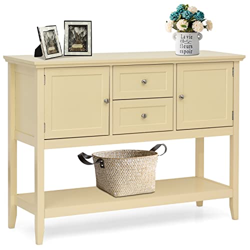 COSTWAY Buffet Sideboard, with 2 Wood Storage Drawers & Open Shelf, Console Table for Living Room Kitchen Dining Room Furniture (Beige)