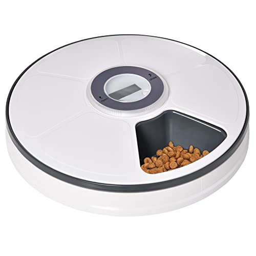 PawHut Automatic Pet Feeder for Cats Dogs with Digital LED Display Timer, 6 Meal Trays for Wet or Dry Food Dispenser