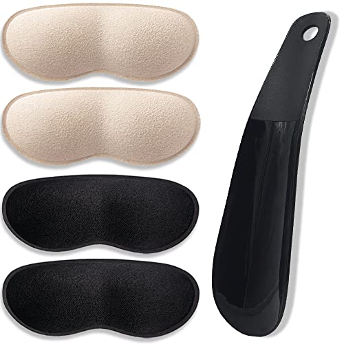 Dr. Foot Heel Grips for Loose Shoes, Heel Pads for Shoes That are Too Big, Improved Shoe Fit and Comfort, Prevent Heel Slipping, Rubbing and Blisters (Black Plastic Shoe Horn)