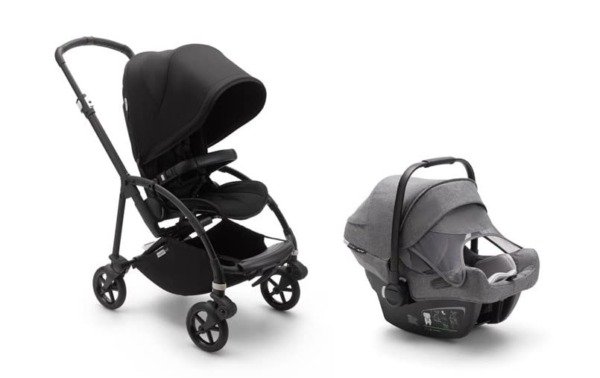Bugaboo Bee 6 Stroller in Black and Bugaboo Turtle Air by Nuna Car Seat in Grey Mélange