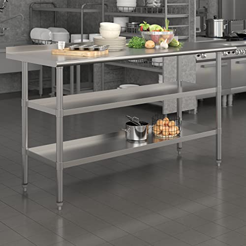 Flash Furniture Stainless Steel 18 Gauge Work Table with 1.5″ Backsplash and 2 Undershelves – 60″ W x 24″ D x 36″ H, NSF