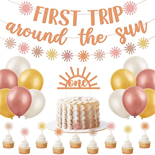 First Trip Around The Sun Birthday Decorations Boho Sun 1st Birthday Banner You Are My Sunshine Party Supplies Muted Sun Dessert Table Backdrop for 1st Birthday Girl Decorations