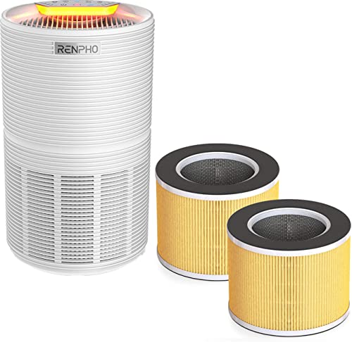 RENPHO Air Purifier for Large Room 800 Ft² RP-AP089W & 2 Pack HEPA H13 Replacement Filter for Pet Allergies Odor, 5-Stage Filtration System, Air Quality Monitor, Smart Auto Mode, Ozone Free