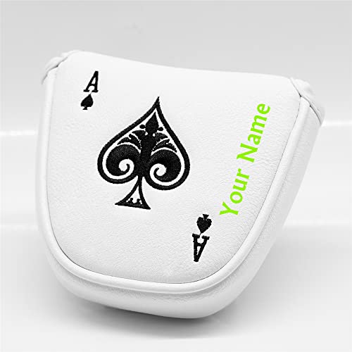 Barudan Golf Customize Ace White Mallet Putter Cover, Custom Golf Headcover Magnetic Club Protector fits for Odyssey 2ball, Odyssey Stoke Lab Putters,Synthetic Leather Putter Headcover for Mallet